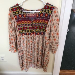 Tribal dress with button top.